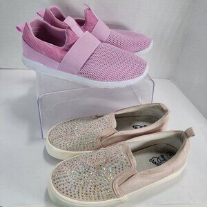 2 Pair of Big Girls Slip‎ On Casual School Shoes Cat & Jack Art Class Rhinestone